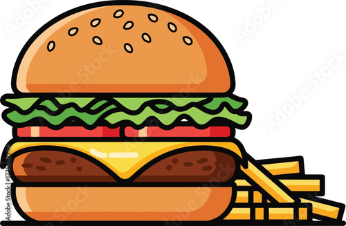 Cheeseburger and french fries fast food illustration