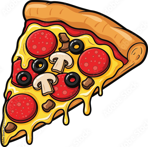 Vector illustration of a cheesy pepperoni pizza slice