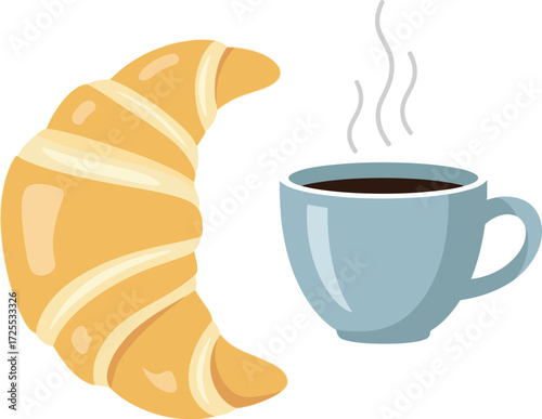 Steaming coffee cup and fresh croissant illustration