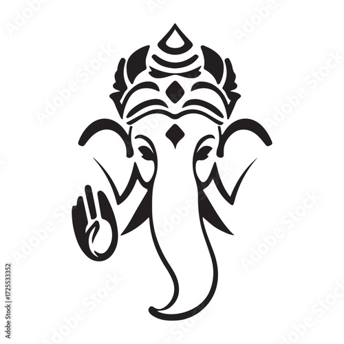 Stylized Black and White Ganesha Illustration of the Hindu God