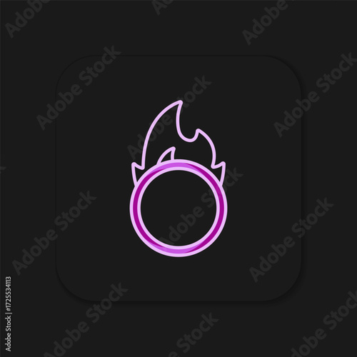Filled outline Circus fire hoop icon isolated on black background. Ring of fire flame. Round fiery frame. Flat filled outline style with shadow. Vector