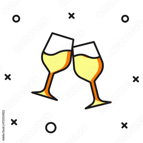 Filled outline Wine glass icon isolated on white background. Wineglass sign. Flat filled outline style with shadow. Vector