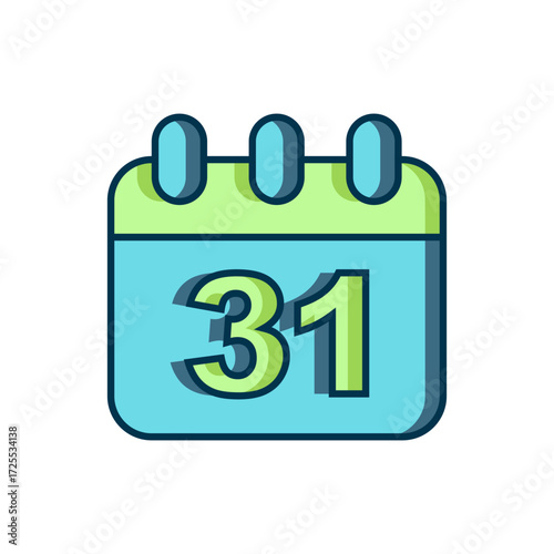 Filled outline Calendar with Halloween date 31 october icon isolated on white background. Happy Halloween party. Flat filled outline style with shadow. Vector