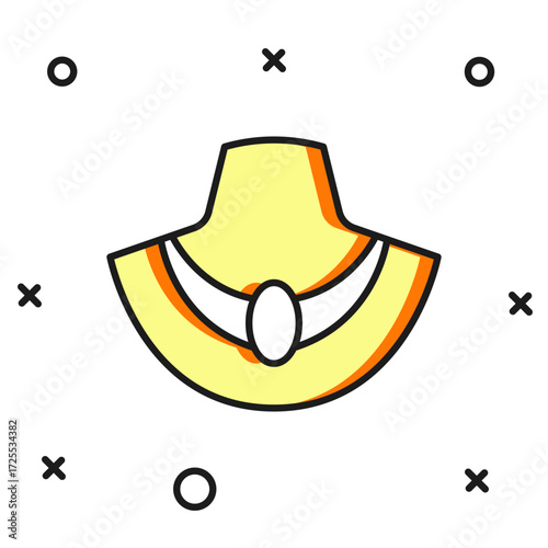 Filled outline Necklace on mannequin icon isolated on white background. Flat filled outline style with shadow. Vector