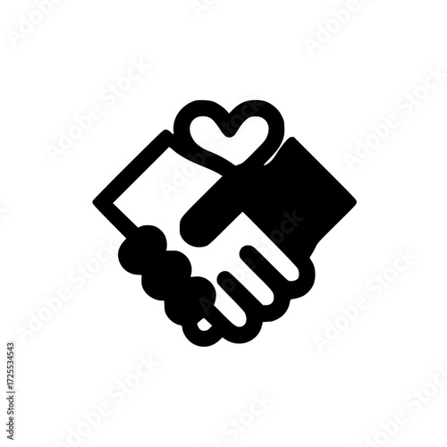 Heart shaped handshake icon symbolizing love unity agreement and emotional connection in vector style