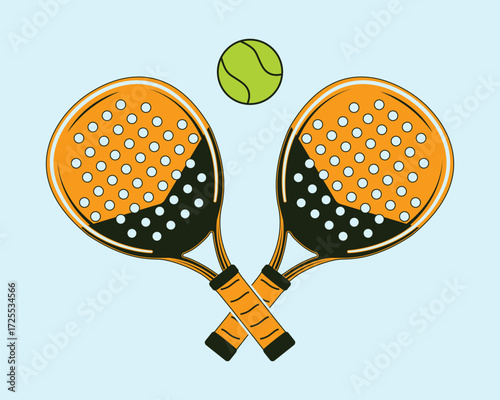 Padel Rackets with Tennis Ball Vector Illustration