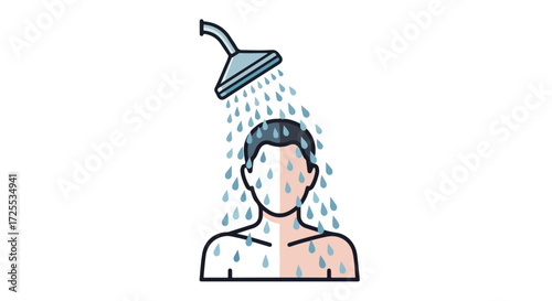 Freshness and well-being concept symbolized by a person taking a shower with water droplets falling, a simple yet powerful visual representation of
