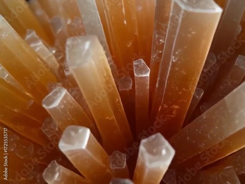 Zoomed-in view of glucose molecules assembling into crystalline structures