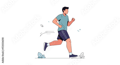 Athletic male runner illustration: Depicts a figure in motion for sport, exercise, or healthy lifestyle concepts