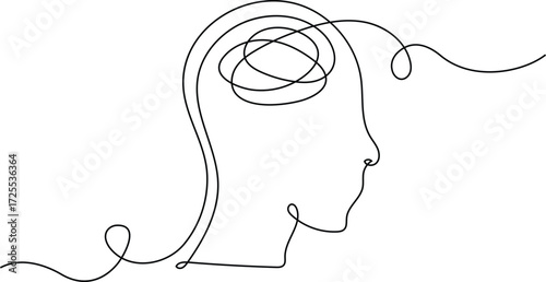 continuous line art of intelligent brain outline of a person with a confused feelings vector art ,
