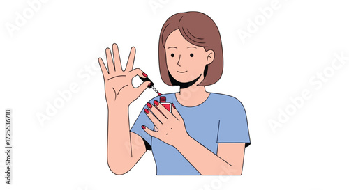Illustration of a woman applying red nail polish with an okay hand gesture against a clean backdrop providing a clear visual concept