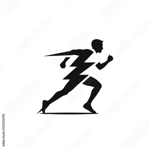 Dynamic silhouette of a runner with a lightning bolt design symbolizing speed and athleticism in motion.