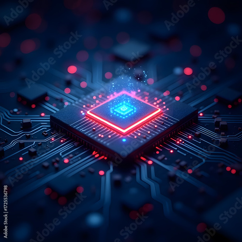 A blue computer motherboard is a complex piece of electronic equipment with countless components, a central processor, and digital circuits