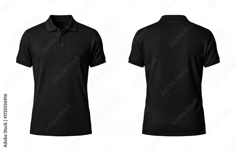 Naklejka premium Black Polo Shirt Front and Back View Isolated on White Background