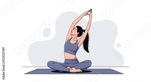 Vector illustration depicting a woman practicing yoga pose for wellness and health