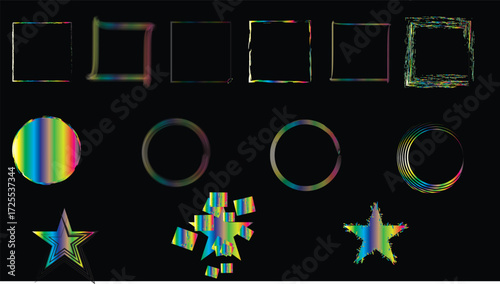 Abstract Rainbow Glitch Shapes Set on Black