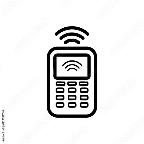 Contactless POS payment terminal with wireless waves, signaling modern digital transactions for retail and small business.

