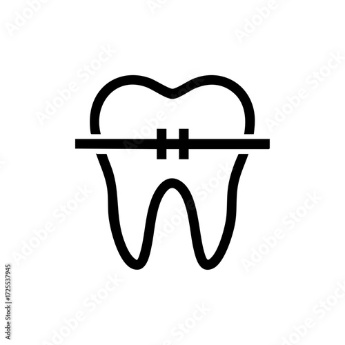 Tooth with braces illustration symbolizing orthodontics, dentistry, dental health, braces treatment, and smile correction.