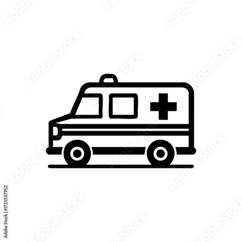 Ambulance side view icon representing emergency services, healthcare transport, urgent care, and medical rescue.