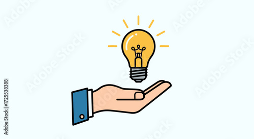 Illustration of a bright idea represented by a light bulb held in a hand concept