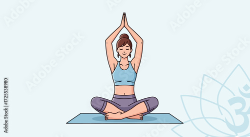 Illustration of a woman practicing yoga in lotus position for wellness meditation