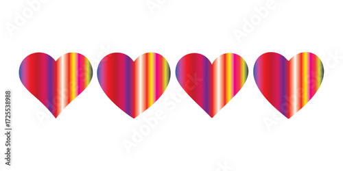 Set of Colorful Striped Heart Icons Vector