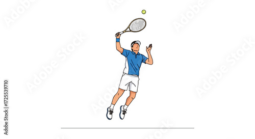 Dynamic tennis player illustration showing a serve action with focused energy and precision ready for the match ahead