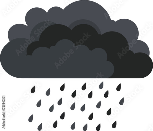 Dark storm cloud releasing heavy rainfall icon representing bad weather conditions isolated on transparent background