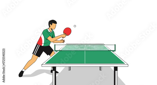 Dynamic ping pong illustration, player ready to strike a ping pong ball in a vivid action scene portraying agility and focus on a clean white