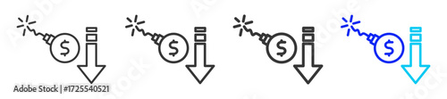 Debt Crisis Icon Set Collection in Creative Outline Style for Business Featuring Multiple Thickness Variations for Inflation Finance Economy Money Supply and Currency Weakness