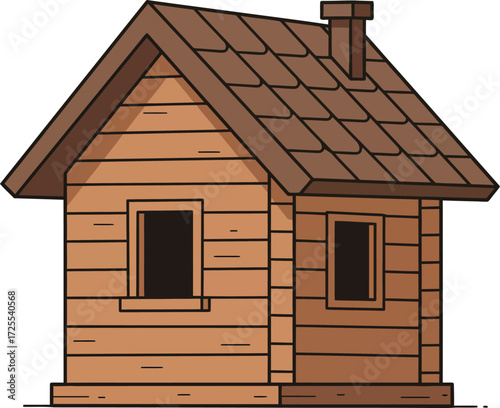 Charming rustic wooden cabin with tiled roof and chimney simple dwelling isolated on transparent background