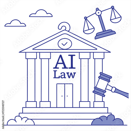 Modern courthouse illustration with artificial intelligence elements