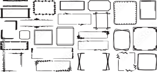 frame, border, decorative, hand drawn, doodle, outline, black, white, collection, set, assortment, rectangle, square, floral, leaves, vines, ornate, artistic, design, element, page, decoration, scrapb
