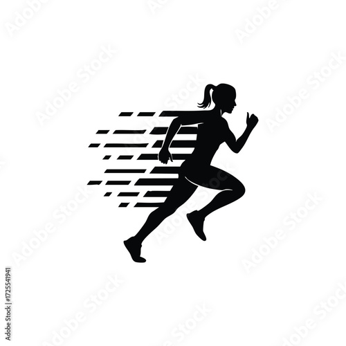 Dynamic silhouette of a female runner in motion, conveying speed and athleticism through abstract lines.