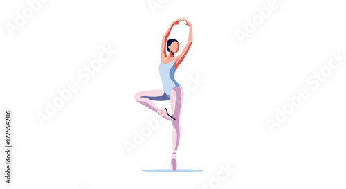 Elegant ballerina gracefully poised in classic arabesque position against a clean background, emphasizing fluidity and balance conveying artistic
