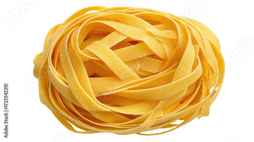 Traditional Italian pasta tagliatelle fettuccine noodles raw dry gourmet food ingredient isolated on white background