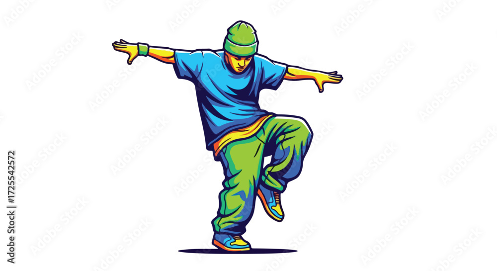 Obraz premium Dynamic street dancer in motion with vibrant colors and fluid lines, showcasing urban culture and energetic movement