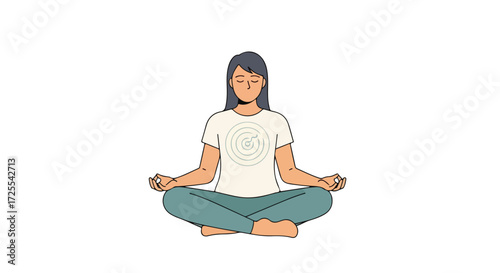 Serene meditation: A woman finds focus and clarity through mindful practice against a minimal backdrop portraying calmness and inner peace