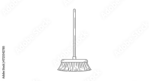 Simple Line Drawing of a Household Broomstick.