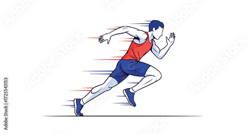 Dynamic sprint illustration conveying speed and agility, athletic runner powering through the track, enhanced motion effect, clean design featuring