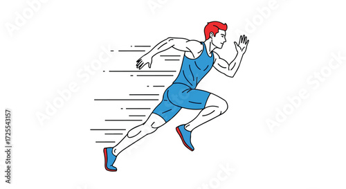 Dynamic illustration showcasing the explosive motion of a male sprinter in vivid colors against a clean white backdrop emphasizing speed and