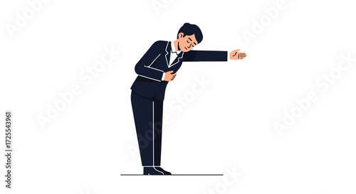 Respectful Bow: A Display of Courtesy and Deference in Formal Attire Illustration design