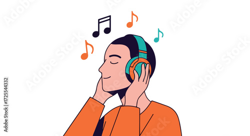 Serene auditory escape: A digital depiction of musical immersion and personal enjoyment while listening using headphones and musical notes
