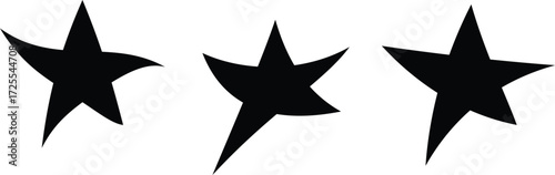 Three stylized black star shapes with sharp points on a white background