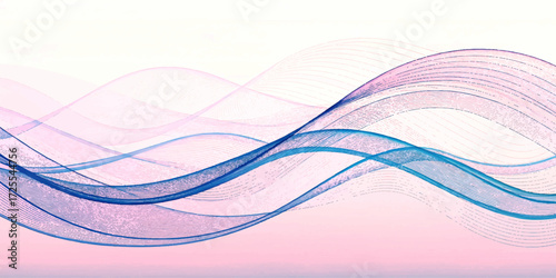 A delicate digital artwork of flowing, smoke-like waves in shades of pink and deep violet, blending gracefully on a pale background, creating a dreamy sense of motion and fluid elegance.