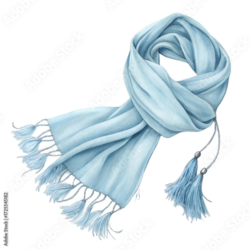 a light blue scarf with tassels view isolated