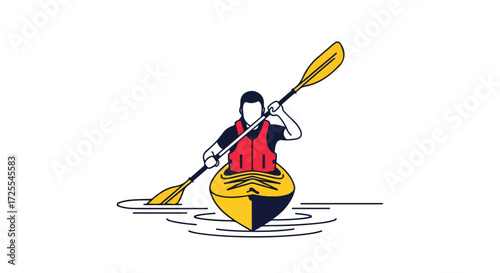 Vector Illustration of Kayaker Paddling on Water Surface in Minimalist Style, Perfect for Outdoor Adventure Design, isolated 90 characters