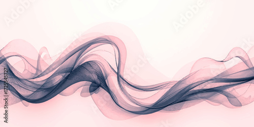 A delicate digital artwork of flowing, smoke-like waves in shades of pink and deep violet, blending gracefully on a pale background, creating a dreamy sense of motion and fluid elegance.