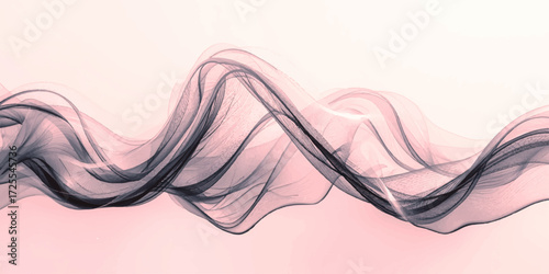A delicate digital artwork of flowing, smoke-like waves in shades of pink and deep violet, blending gracefully on a pale background, creating a dreamy sense of motion and fluid elegance.
