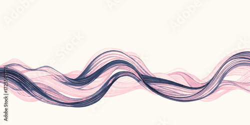 A delicate digital artwork of flowing, smoke-like waves in shades of pink and deep violet, blending gracefully on a pale background, creating a dreamy sense of motion and fluid elegance.